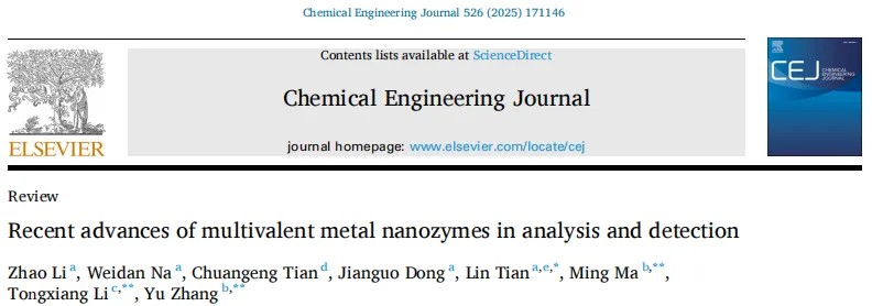 张宇教授团队与徐州工程学院李昭博士在《Chem Eng J》发表：多价金属纳米酶——分析与检测领域的新星